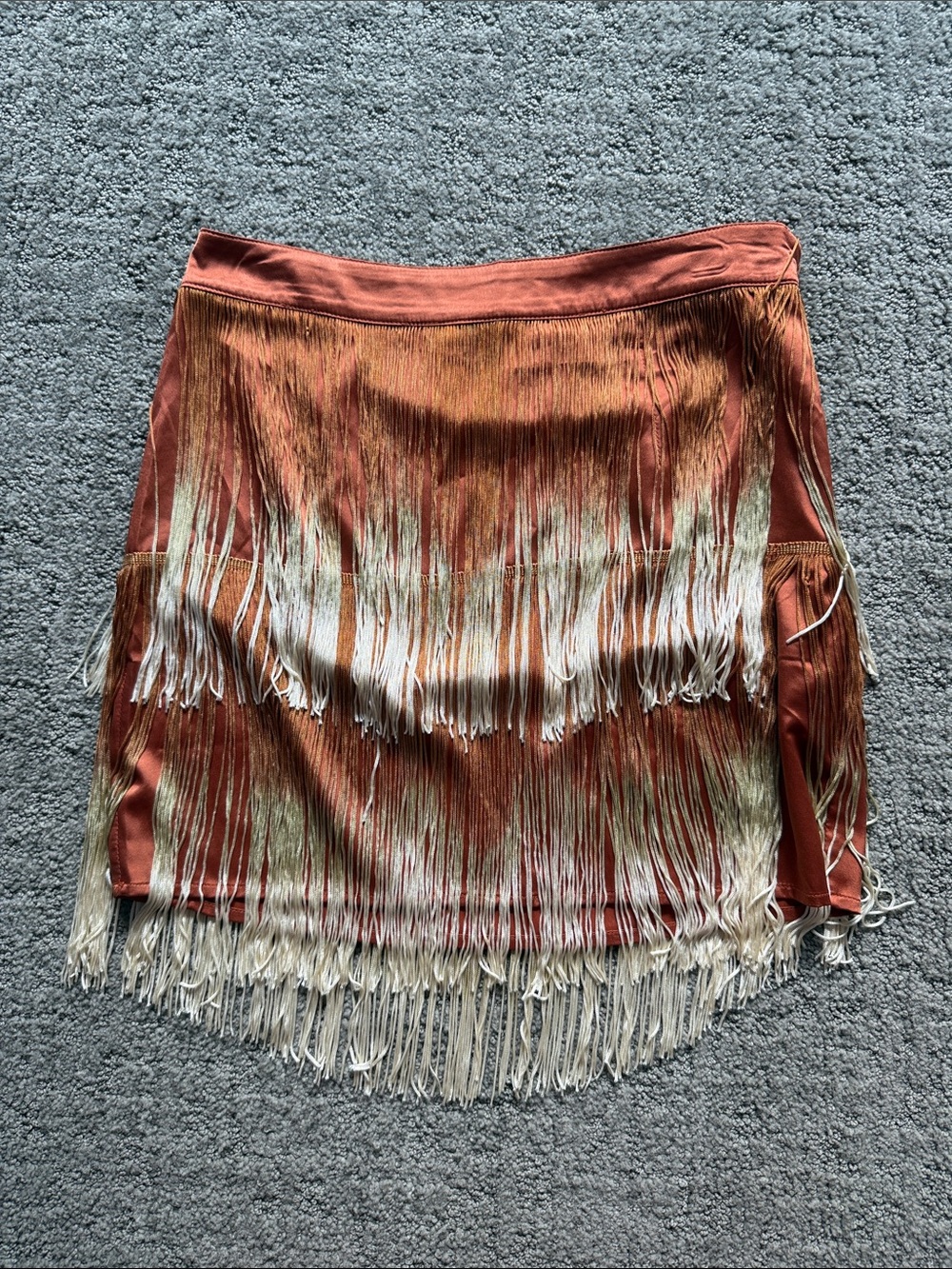 Forever 21 Burnt Orange and Cream Fringe Mini Skirt